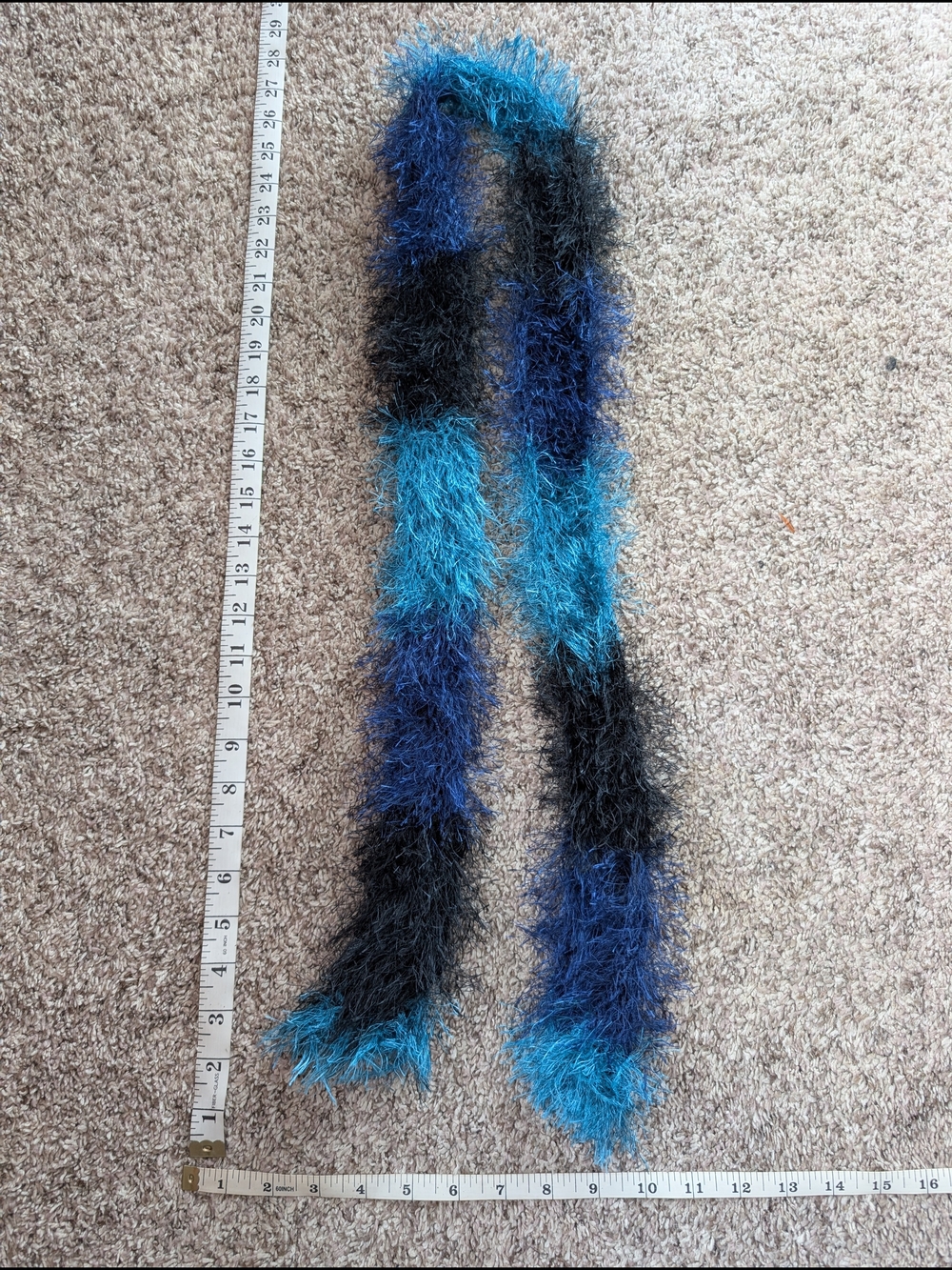 Handmade Blue & Black Fuzzy Eyelash Scarf